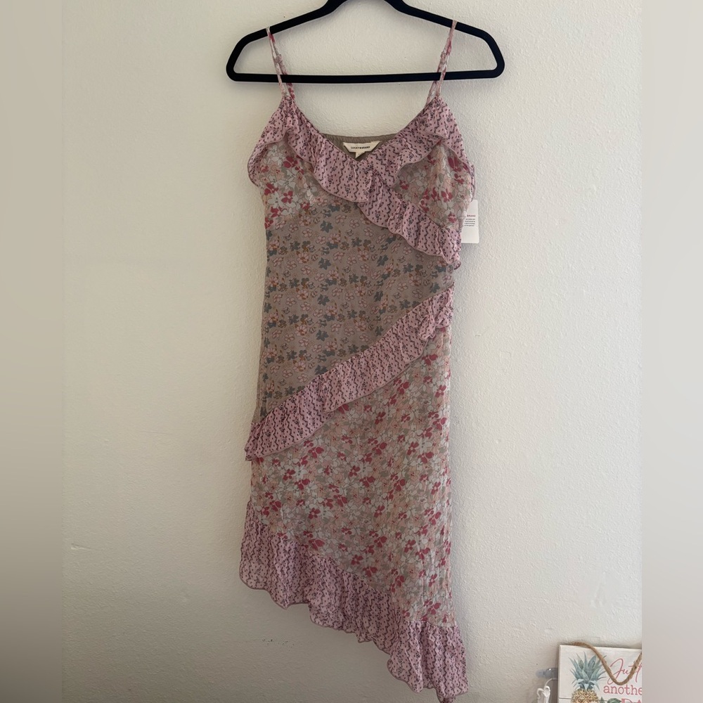Lucky Brand Print Mix Ruffle Midi Dress